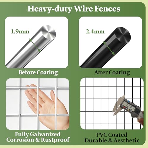 Black PVC Coated Welded Wire Fencing,2"x4" 14 Gauge,48inch H x 100ft L Garden Wire Fence Roll,2/3/4/5/6ft Tall x 50/100 ft Long Hardware Cloth Metal Mesh for Yard,Farm,Chicken,Dog,Vegetable Protection - color: Black, size: 2"x4" 48inx100ft
