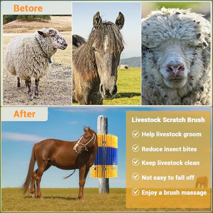 Garvee Livestock Scratch Brushes, Horse Scratcher Full Massage Grooming Brush Kit, Hard Silk Ranch Cow Brush Relieve Itching on the Back of Livestock for Horse Cow Cattle Sheep Pig Goat