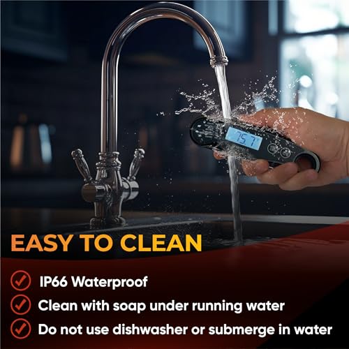 Meat Thermometer | Ultra-Fast & Waterproof | Bright Backlight & Food Grade Probe | Auto Shut-Off | Includes Meat Temperature Chart | Perfect for Kitchen & Grilling