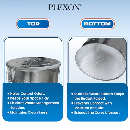 Plexon 20 Gallon Metal Trash Can with Lid Outdoor Large Trash Bin Galvanized Steel Garbage Can for Farm Garage Patio Ash Bucket Bird Seed Storage Can Heavy Duty Round Container - color: Silver