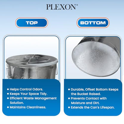 Plexon 20 Gallon Metal Trash Can with Lid Outdoor Large Trash Bin Galvanized Steel Garbage Can for Farm Garage Patio Ash Bucket Bird Seed Storage Can Heavy Duty Round Container - color: Silver
