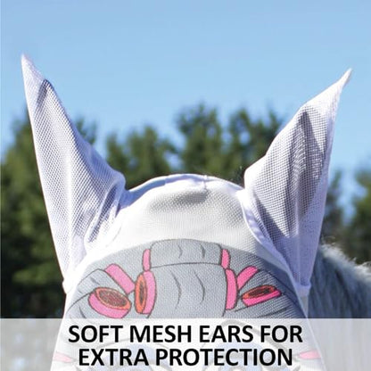 Schneiders Dura-Mesh Designer Fly Horse Masks | Fun Patterns & 70% UV Protection | Durable 1000D Mesh with Ear Coverage & Fleece Comfort - color: Pink, style: Granny