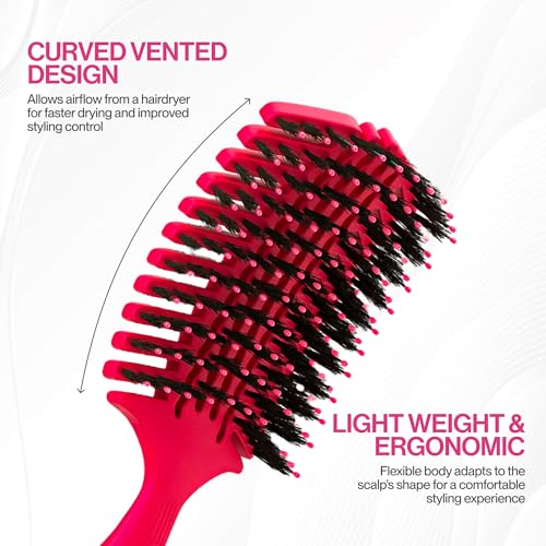 COCCO Aura Vent Boar Brush, Dual-Curved Design for Faster Drying - color: Pink