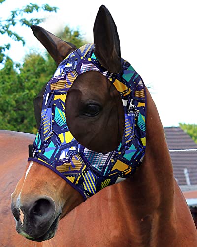 Harrison Howard Super Comfort Stretchy Fitting Horse Fly Mask with UV Protection Soft on Skin with Breathability Graffiti Mix Pony - color: Graffiti Mix, size: Pony