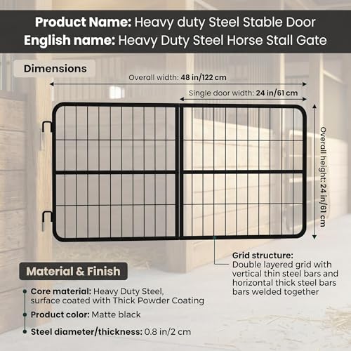Welded Horse Stall Door, 48 x 24in Stall Guards for Horses with Two-Way Opening, Heavy Duty 0.8in Stall Gate, Stronger Horse Stall Guard Ideal for Standard Barn Doorways and Equestrian Properties