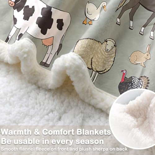 Sleepwish Farm Animals Sherpa Blanket Throw 60x80 in - color: Farm Animals, size: Twin