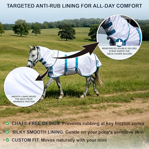 Mini Horse & Pony Mesh Fly Sheet with Neck & Belly Wrap White 36 - color: White, size: 36"
