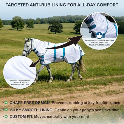 Mini Horse & Pony Mesh Fly Sheet with Neck & Belly Wrap White 40 - color: White, size: 40"
