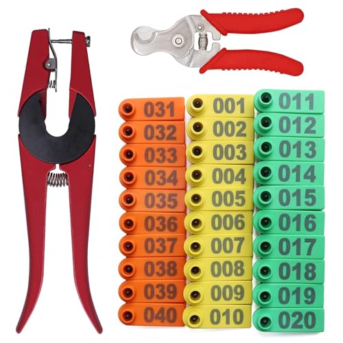 MINYULUA Sheep Ear Tag Plier Kit 300pc 1-100 Number Livestock Ear Tag | With Ear Tags Tool and Animal Tagging Plier Marker Applicator for Goat Dog Cattle, Plastic, Bright Colors - color: Multi Color