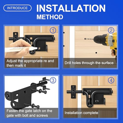 Slide Bolt Gate Latch, 2 Pack Heavy Duty Slide Latches | Thickened Steel, Black Powder Coated; Padlock Hole for Extra Security; for Wood Fence, Barn, Shed, Garden Gates - size: 2 Pack