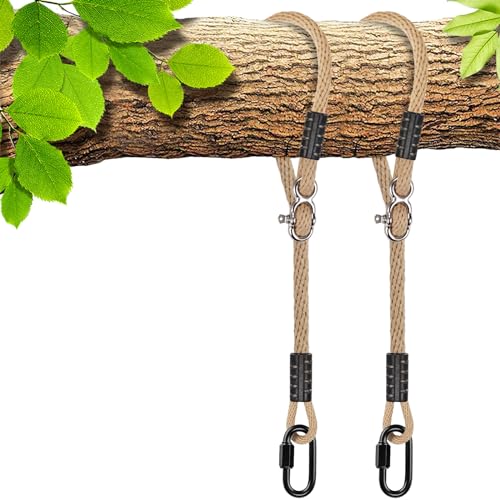 SELEWARE 6.5ft Tree Swing Rope, Adjustable Hammock Straps Hanging Kit | Quick Easy Installation, Fits Tree Branches, Beige 2 Pack, Ideal for Indoor Outdoor Use, Camping, Hammock Chairs and Swings - color: Beige1 - 2 Pack, size: 6.5ft