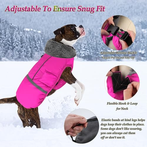 Dogcheer Warm Dog Coat, Christmas Dog Jacket Waterproof Puppy Winter Coat with Buckles, Reflective Adjustable Pet Snow Jacket Turtleneck Fleece Sweater for Small Medium Large Dogs - Pink, S - color: Pink, size: Small