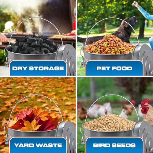 Plastic Prince 6 Gallon Metal Bird Seed Storage Can with Locking Lid Rodent Proof Galvanized Feed Bin for Bird or Chicken Food Bucket