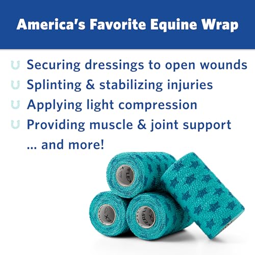 OVIK Health PowerFlex Equine – Extra Strong Self-Adhering Bandage Wrap – Wound Care, Compression & Support Bandage for Horses, Cows & Dogs – Stars, 4 inch, 4 Rolls (Resealable Case) - color: Stars