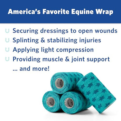 OVIK Health PowerFlex Equine – Extra Strong Self-Adhering Bandage Wrap – Wound Care, Compression & Support Bandage for Horses, Cows & Dogs – Stars, 4 inch, 4 Rolls (Resealable Case) - color: Stars