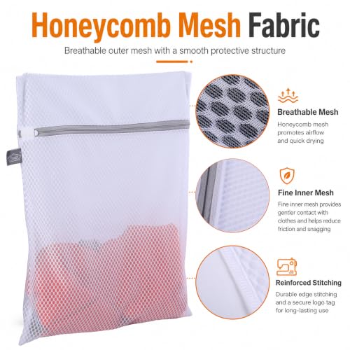 Kimmama Laundry Bags Mesh Wash Bags, Garment Bag for Washing Machine, 1L+1M - color: White, size: 1L(16x20")+1M(12x16")