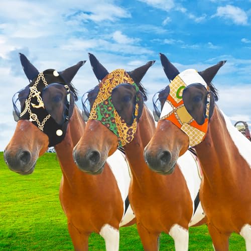 Super Comfort Fly Marsks for Horses of 3pcs Set-Horse FlyMask with Ears- Elasticity Fly Mask with UV Protection（Size：L - size: 3 pcs