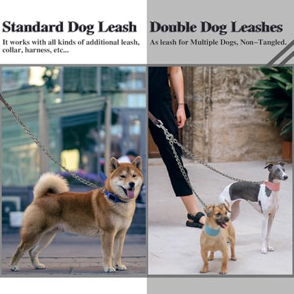 Dog Chain Leash, 304 Stainless Steel Short Lead Metal Heavy Duty Chain DIY Double Dog Leashes Self-Assembly Leashes Extension&Coupler. (304 S/S 28in x 3.5mm) - size: 304 S/S 28in x 3.5mm