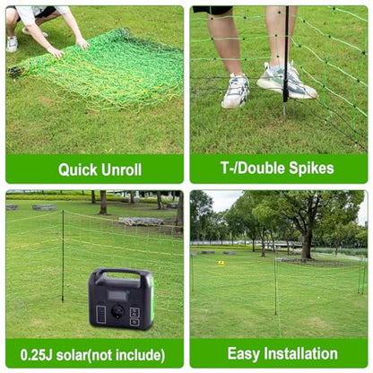Electric Fence Netting, 35.4" x 164' Portable Electric Net Fence for Goats, Sheep, Lambs, Hogs in Backyards, Farms, Ranches, Homesteads and Gardens,(14 Posts, 2 Spikes,Green) - size: 35.4" x 164'