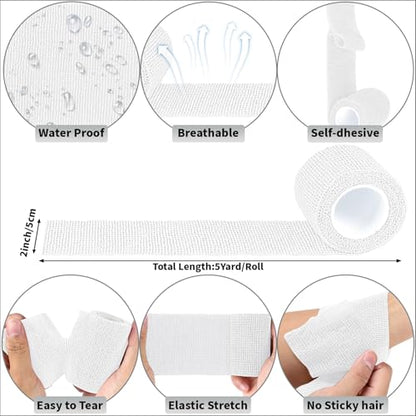 120 Pack White Vet Wrap Cohesive Bandage, 2 Inch x 5 Yards Self Adhesive Elastic Wrap Bulk, Breathable Bandage Tape for Dogs, Pets, Horses, Sports, Wrist, Ankle & First Aid