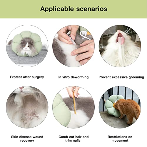 Cat Cone Collar,Cute Waterproof Cat Recovery Collar,Anti-Bite Lick Wound Healing Safety Elizabethan e Collar for Cats,Green Flower All-Season Style - color: Green Flower, size: Small