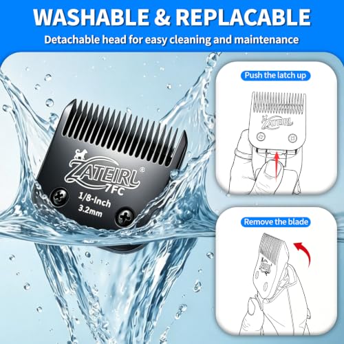 Size 7FC Detachable Pet Grooming Clipper Blade with Steel Cutter, 1/8 Inch (3.2 mm) Cut Length, Black, Compatible with Andis, Oster A5, Wahl KM10, 3 Pack - color: Black, size: 7FC 3.2mm - 3 Pack