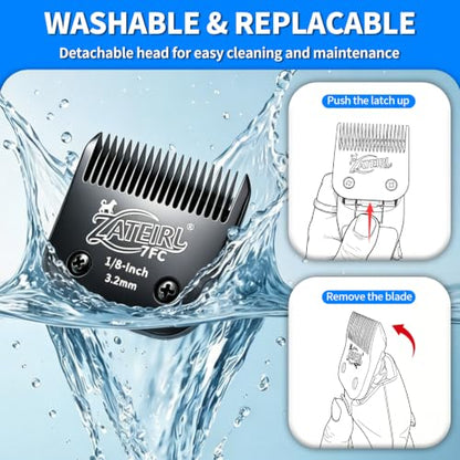 Size 7FC Detachable Pet Grooming Clipper Blade with Steel Cutter, 1/8 Inch (3.2 mm) Cut Length, Black, Compatible with Andis, Oster A5, Wahl KM10, 3 Pack - color: Black, size: 7FC 3.2mm - 3 Pack