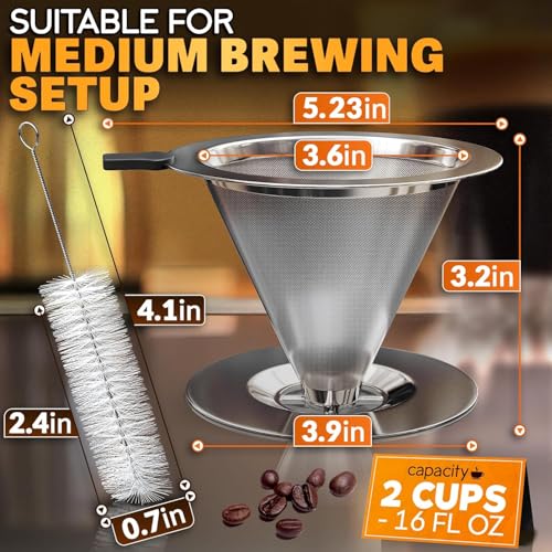 Stainless Steel Pour Over Coffee Dripper Set with 2 Cups, 600 Mesh - style: Coffee Filters