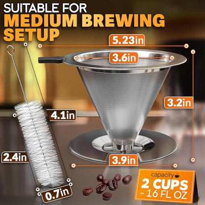 Stainless Steel Pour Over Coffee Dripper Set with 2 Cups, 600 Mesh - style: Coffee Filters