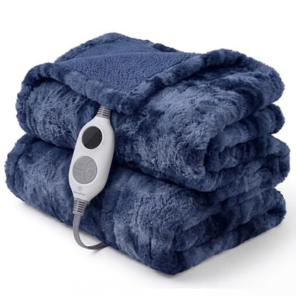 Westinghouse Heated Throw Blanket, Faux Fur with 6 Heating Levels, Indigo - color: Indigo, size: Throw 50" x 60"