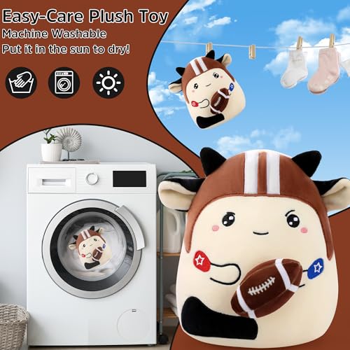 Cowdy Blitz Football Stuffed Animal, 8 Inch Plush Cow Toy in Helmet Holding Rugby, Cute Sport Plushie Pillow, Gifts for Kids Boys Girls, Room Party Sports Game Day Decor Birthday - style: Football Cowdy