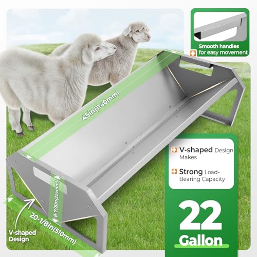 Livestock Feeding Trough 22 Gallon Capacity 45" Hay Feeder Heavy - color: Silvery