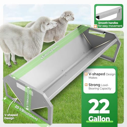 Livestock Feeding Trough 22 Gallon Capacity 45" Hay Feeder Heavy - color: Silvery