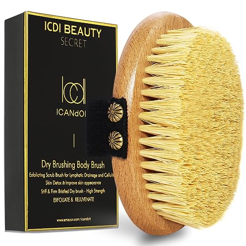 ICANdOIT Dry Brushing Body Brush-Stiff Sisal Bristles Dry Skin Brush,Exfoliating Massage Brush for Cellulite and Lymphatic,Improve Circulation,Stop Ingrown Hairs,Reduce Acne,Soften Skin