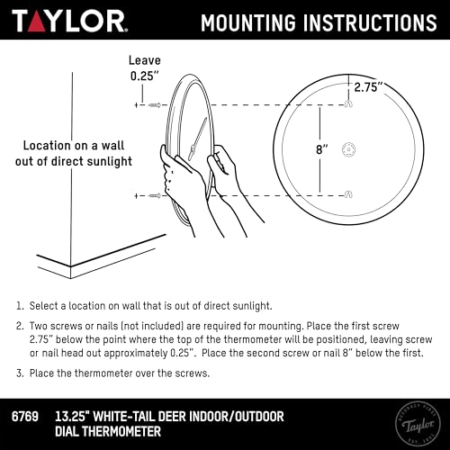 Taylor 13.25 Inch in/Out Dial Weather Thermometer - Deer - style: White Tail Deer