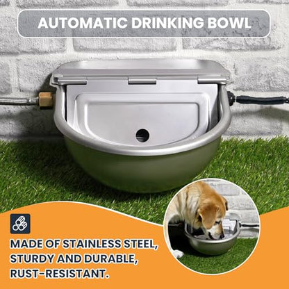 Heated Automatic Water Bowl for Dogs and Chicken, 24V Pet Thermal-Bowl with Float Valve Heated Automatic Waterer for Large Dogs Livestock Poultry