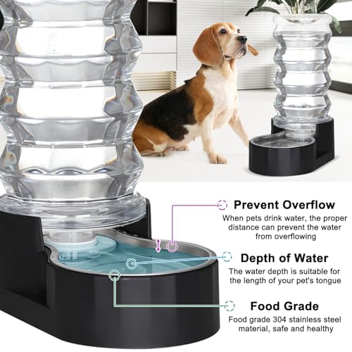 RIZZARI 8L Dog Water Bowl Dispenser:Spill Resistant Multi Pet Solution - color: Dark Black, size: 8L