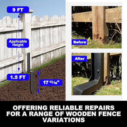 33.62" Fence Post Repair Kit, Fix Broken 4x4/6x6 Wood Post, 8Pack - color: 8 Pack/Black