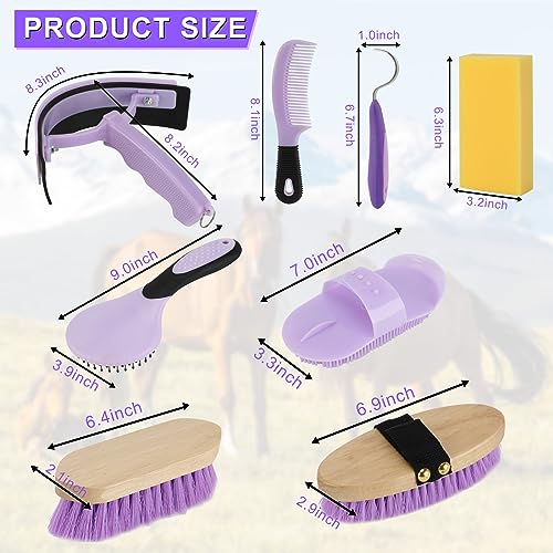 Horse Grooming Kit, 9-Piece Horse Brush Set with Tote Bag, Purple - color: Purple