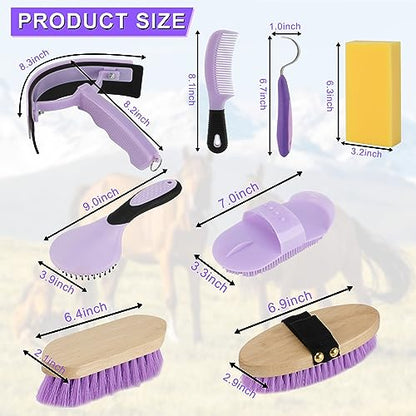 Horse Grooming Kit, 9-Piece Horse Brush Set with Tote Bag, Purple - color: Purple
