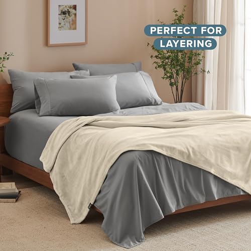 Bare Home Fleece Blanket Luxury Microplush (Full/Queen, Oyster) - color: 20 - Oyster, size: Full/Queen