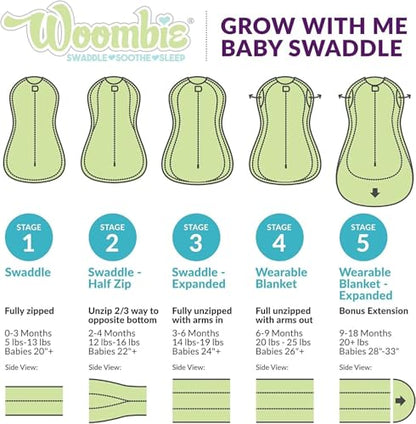 Woombie Grow with Me Baby Swaddle - Convertible Self-Soothing Swaddle Fits Babies 0-18 Months - Expands to Hands-Free, Legs-Out Wearable Blanket - Peruvian - color: Peruvian, style: Grow With Me