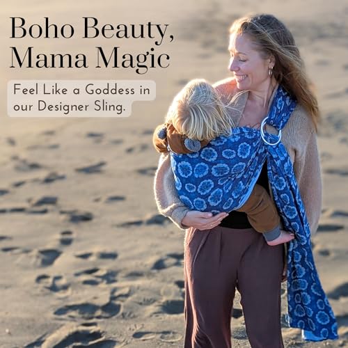 Organic Baby Ring Sling Carrier – Boho Hemp & Eucalyptus Wrap for Newborn to Toddler – Non-Toxic, ASTM-Certified, Ergonomic, Gift Box Included – Sapphire Dream - color: Sapphire Dream