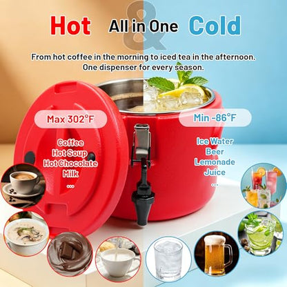 2 Gallon Insulated Beverage Dispenser 304 Stainless Steel, Double-Wall & Leak-Proof, Hot or Cold Drinks, Wide Mouth for Ice, Portable Cooler for Camping, Party, Sports - size: 2 Gallon