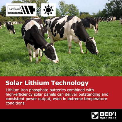 Solar Electric Fence Charger 5 Miles Range 20 Acres 0.15 Joules Energizer | Built-in 3.2V lithium battery & 1.8W solar panel Eco-friendly 0.15J energizer works on cloudy days to secure farms