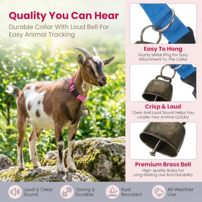 3 Pack Goat Collars with Bells Anti-Lost Adjustable Collar Set | Nylon Webbing 13.7-20.5 Inch Collar Durable Small Farm Animals Accessories Tracking for Animal Farm Sheep Cow