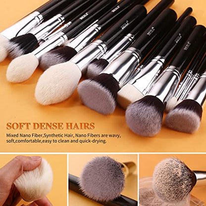 BEILI Makeup Brushes 42pcs Makeup Brush Set Premium Goat Synthetic Hair Kabuki Foundation Blending Brush Face Powder Blush Concealers Eye Shadows Make Up Brushes Kit with Case（Black） - color: 42pcs with Holder