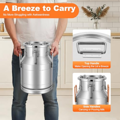 10L/ 2.64 Gallon Seamless 201 Stainless Steel Milk Can with Lid - size: 10L