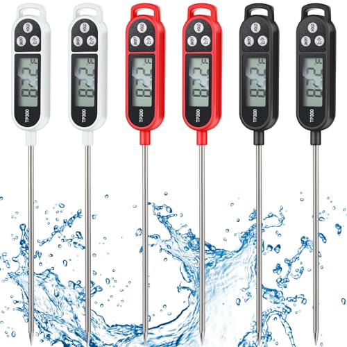 Copkim 6 Pcs Instant Read Meat Thermometer Long Probe,Black, White, Red | Probe Waterproof Digital Thermometer, For Cooking BBQ Water Milk Liquids, Quick Accurate Food Temperature - color: Black, White, Red
