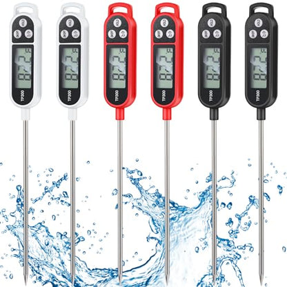 Copkim 6 Pcs Instant Read Meat Thermometer Long Probe,Black, White, Red | Probe Waterproof Digital Thermometer, For Cooking BBQ Water Milk Liquids, Quick Accurate Food Temperature - color: Black, White, Red